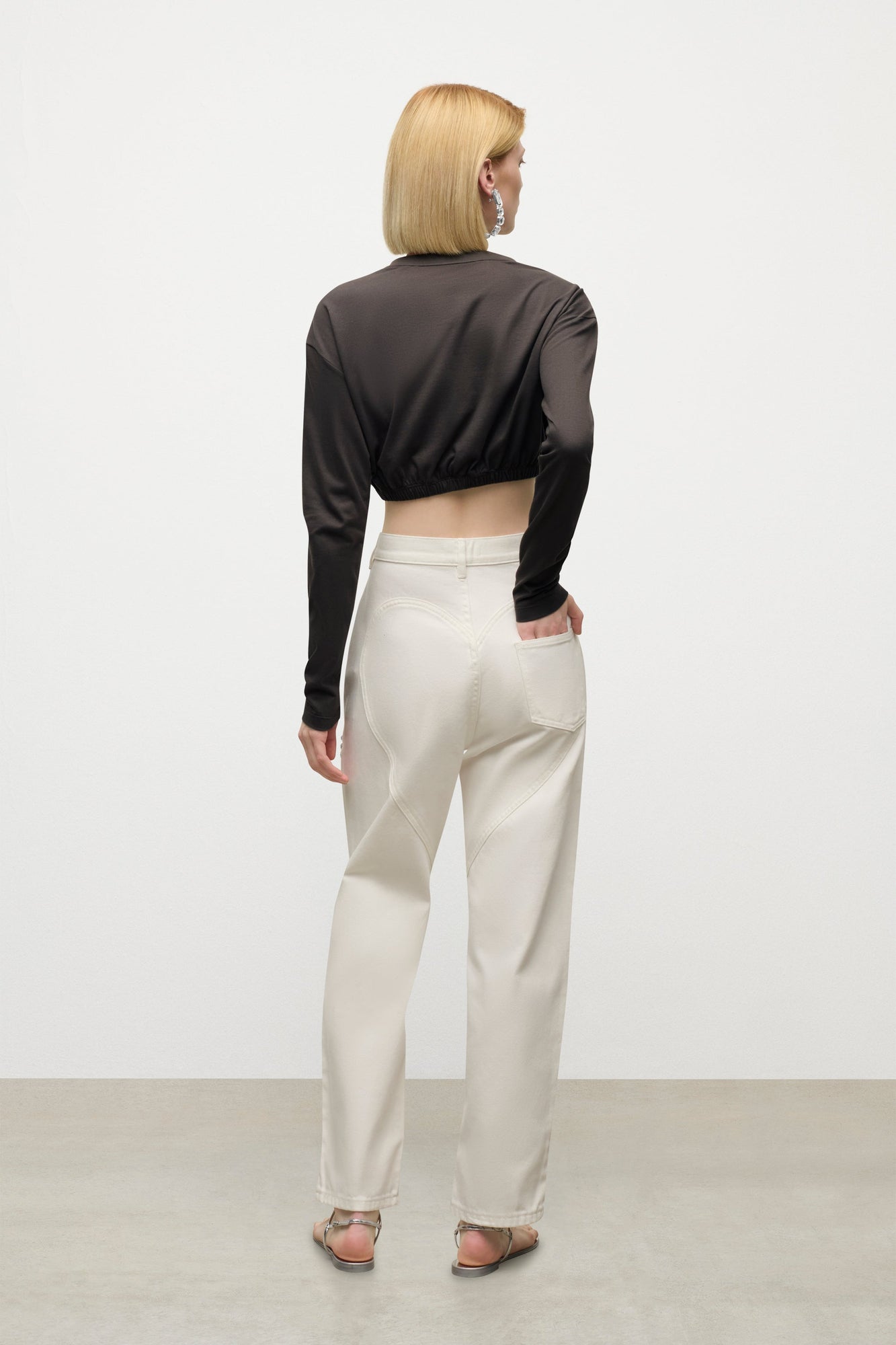 Crystal Cluster Long Sleeve Cropped T-Shirt | Charcoal