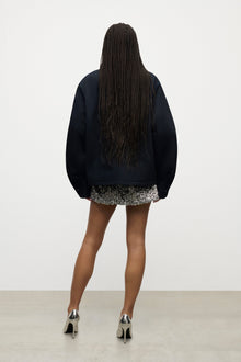 Embroidered Flower Cargo Jacket | Midnight Blue