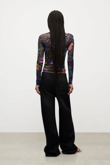 Hotfix Printed Tulle Long Sleeve Top | Multi