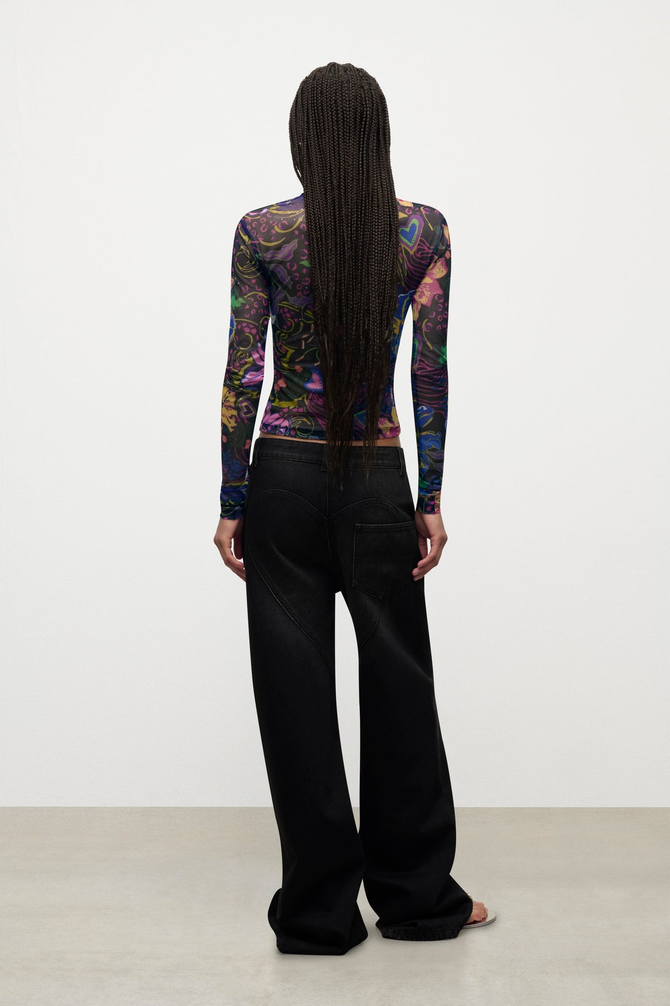 Hotfix Printed Tulle Long Sleeve Top | Multi