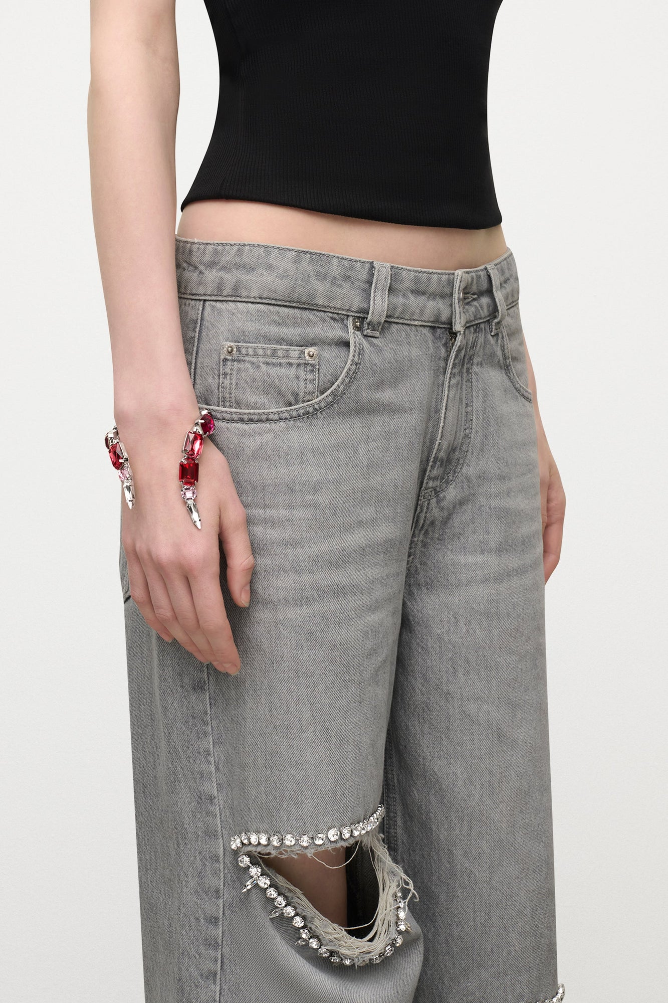 Ombre Pink Crystal Glass | Wrap Cuff Bracelet | Silver