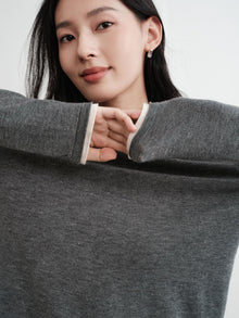 Slub Yarn Round Neck Knit Top | Grey