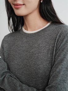Slub Yarn Round Neck Knit Top | Grey