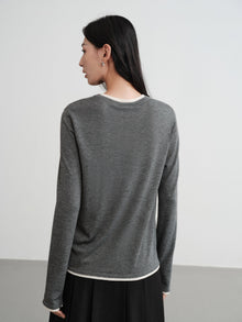 Slub Yarn Round Neck Knit Top | Grey