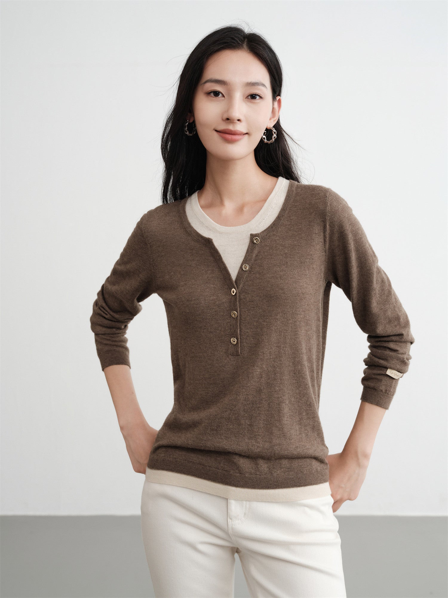 Layered-Look Pullover | Camel