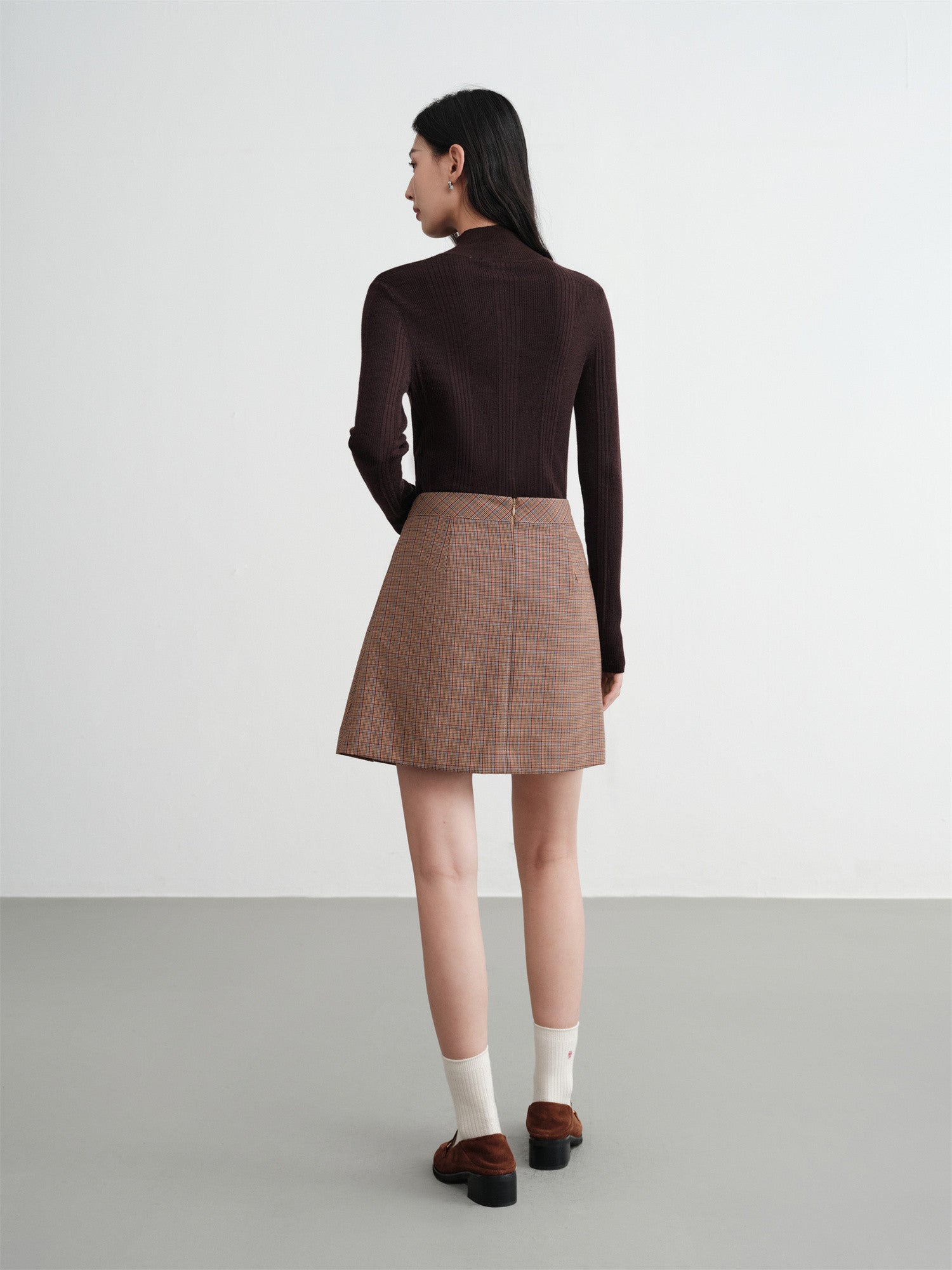 Plaid A-Line Skirt | Brown