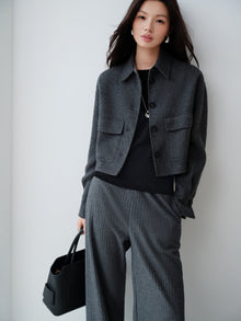 Premium Wool Lapel Collar Double-Faced Wool Shirt Jacket | Grey