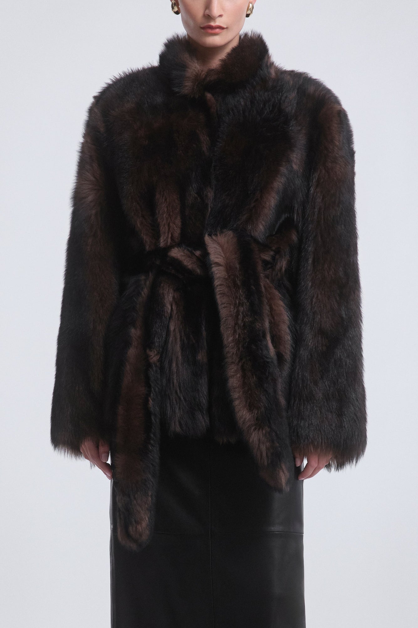 Elsa | Ladylike Shearling Coat | Brown-Marble