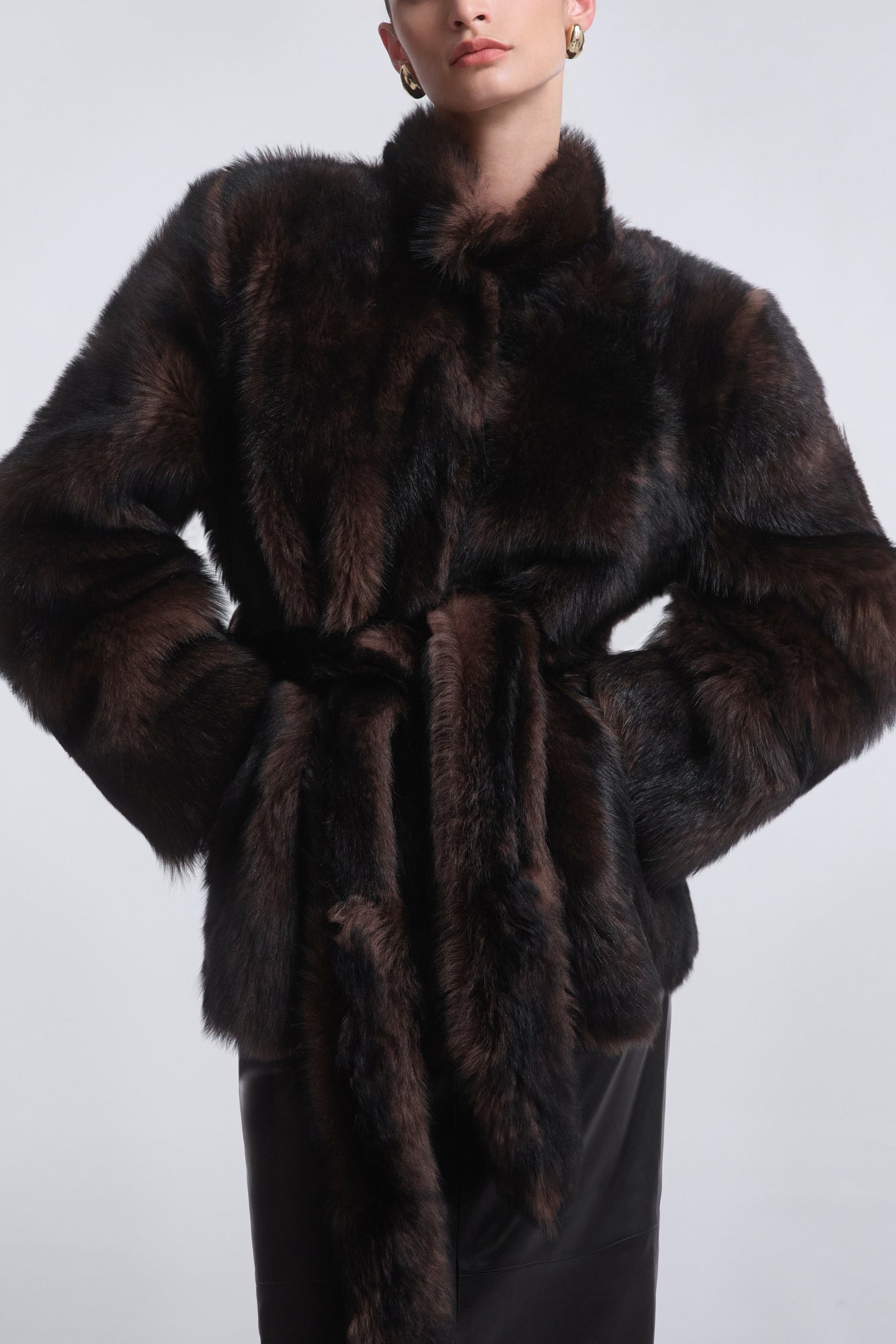 Elsa | Ladylike Shearling Coat | Brown-Marble