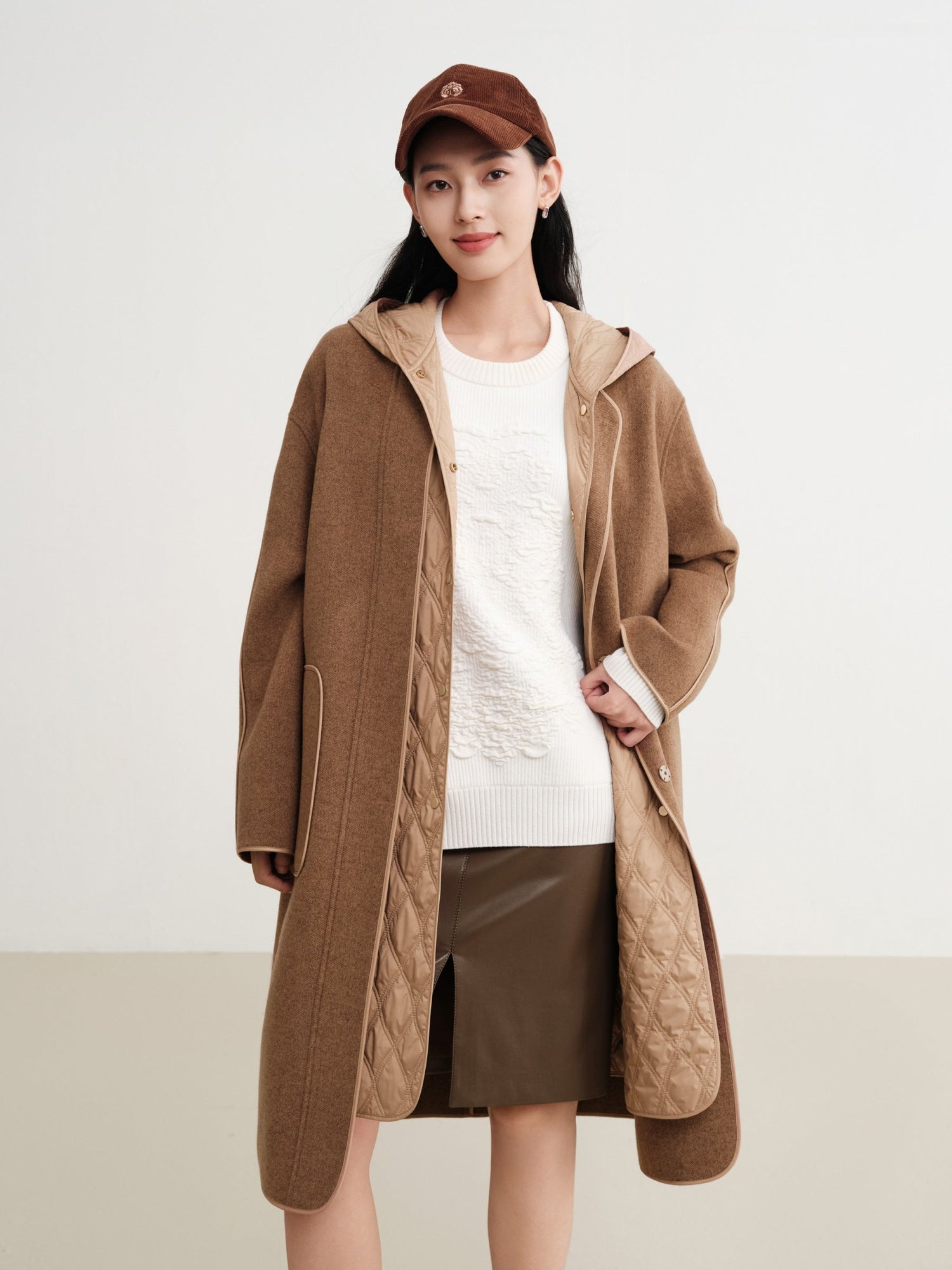 Wool Mid-Length Coat Jacket | Camel