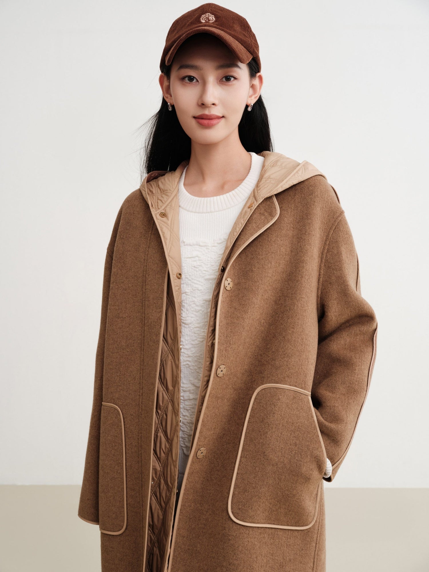Wool Mid-Length Coat Jacket | Camel