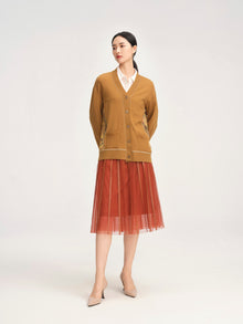 Spliced Printed Kint Cardigan | Camel