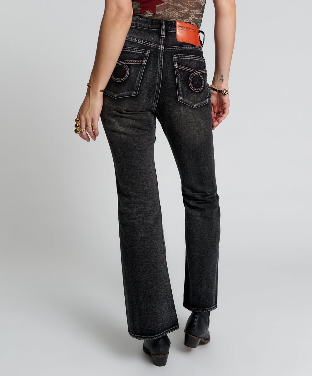 Charlie High Waist Slim Flared Denim Jeans | Faded Black