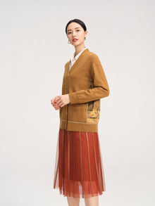 Spliced Printed Kint Cardigan | Camel