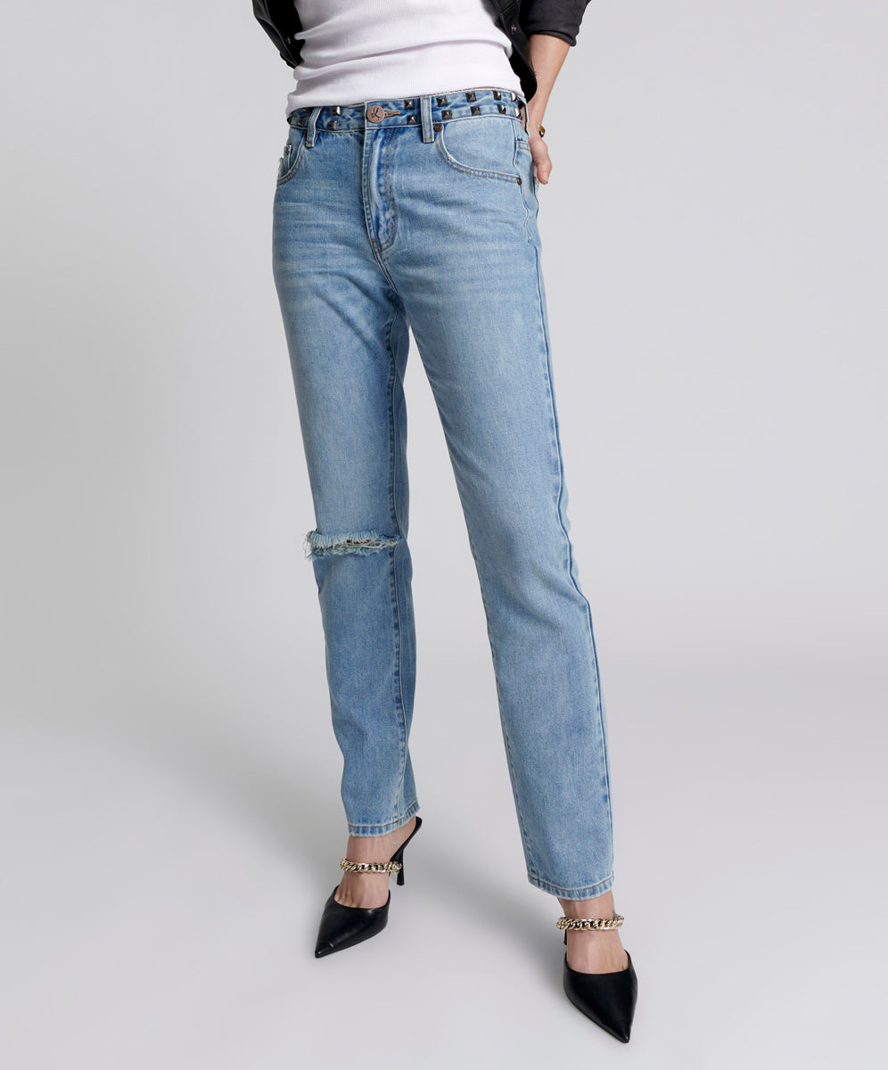 Truckers Mid Waist Straight Leg Denim Jeans | Hendrixe