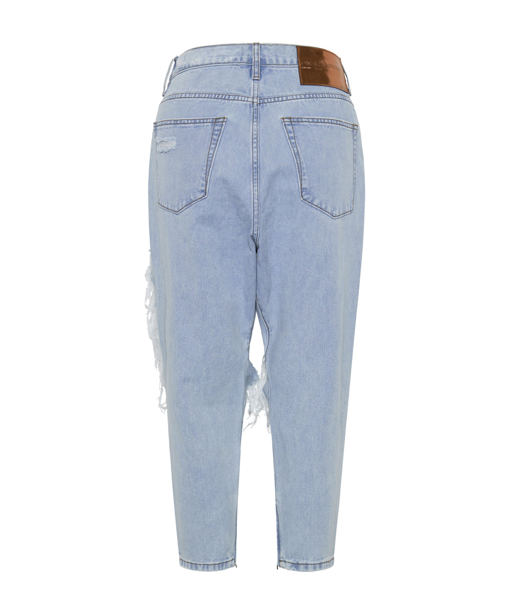 Kingpins Low Waist Cropped Boyfriend Denim Jeans | Blue Latte