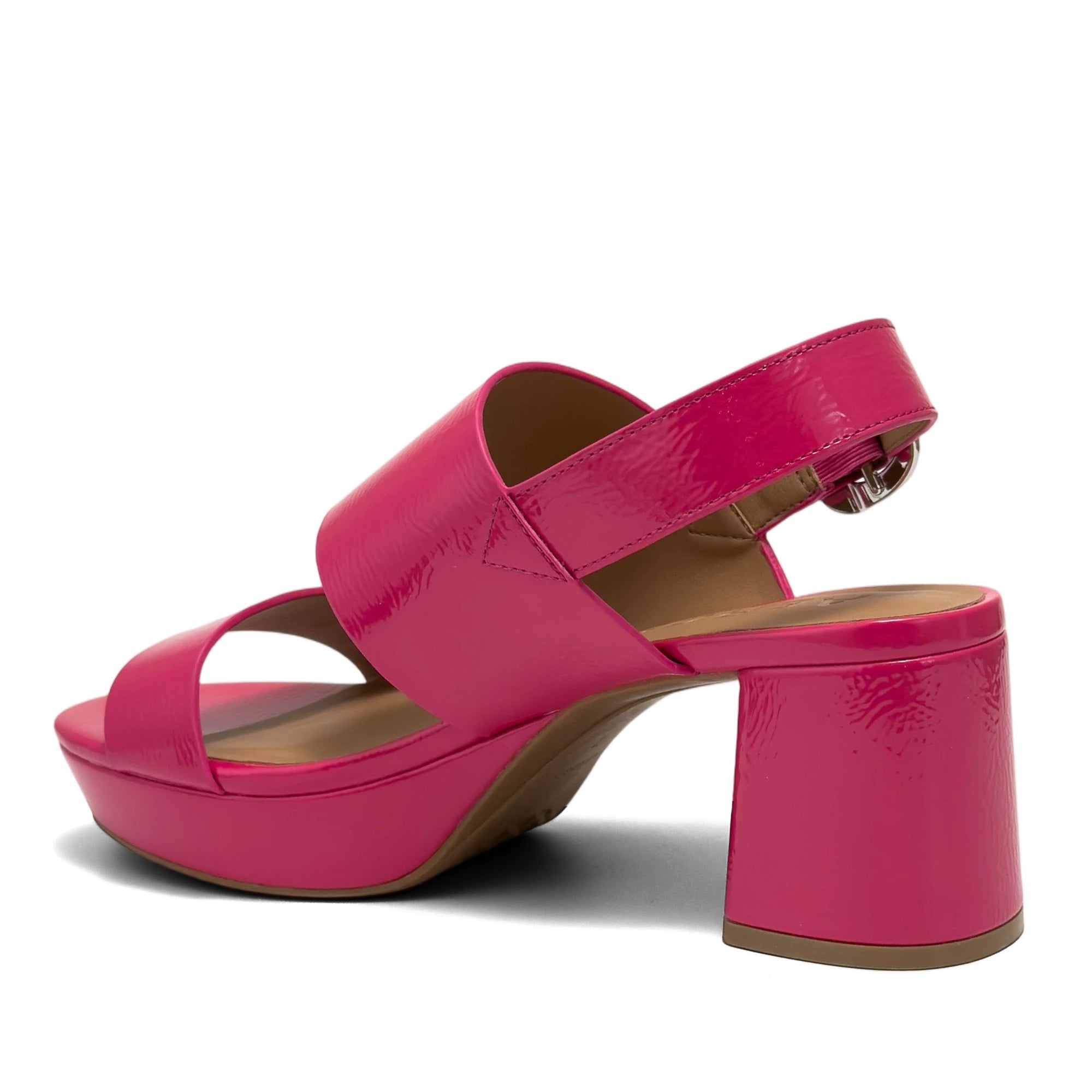 Camera Sandal Platform | Magenta Faux Crinkle Patent