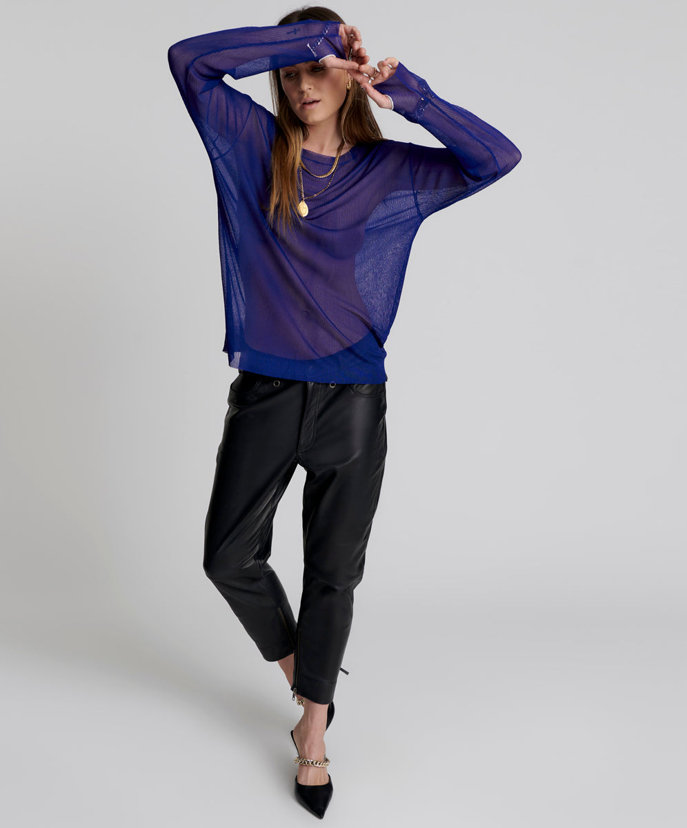 Amity Sheer Rib Longsleeve Sweater | Cobalt