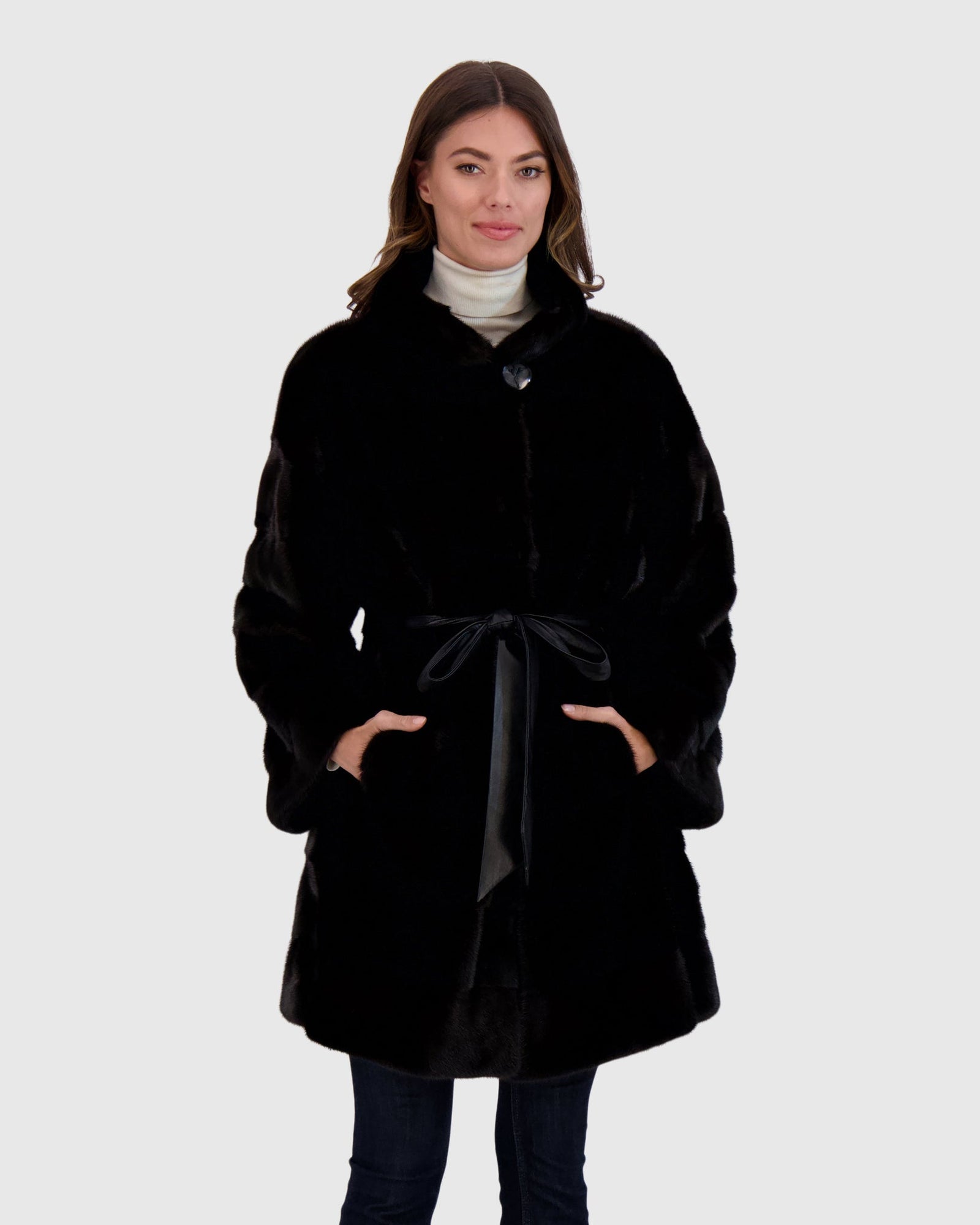 Mink Stroller With Leather Belt | Black