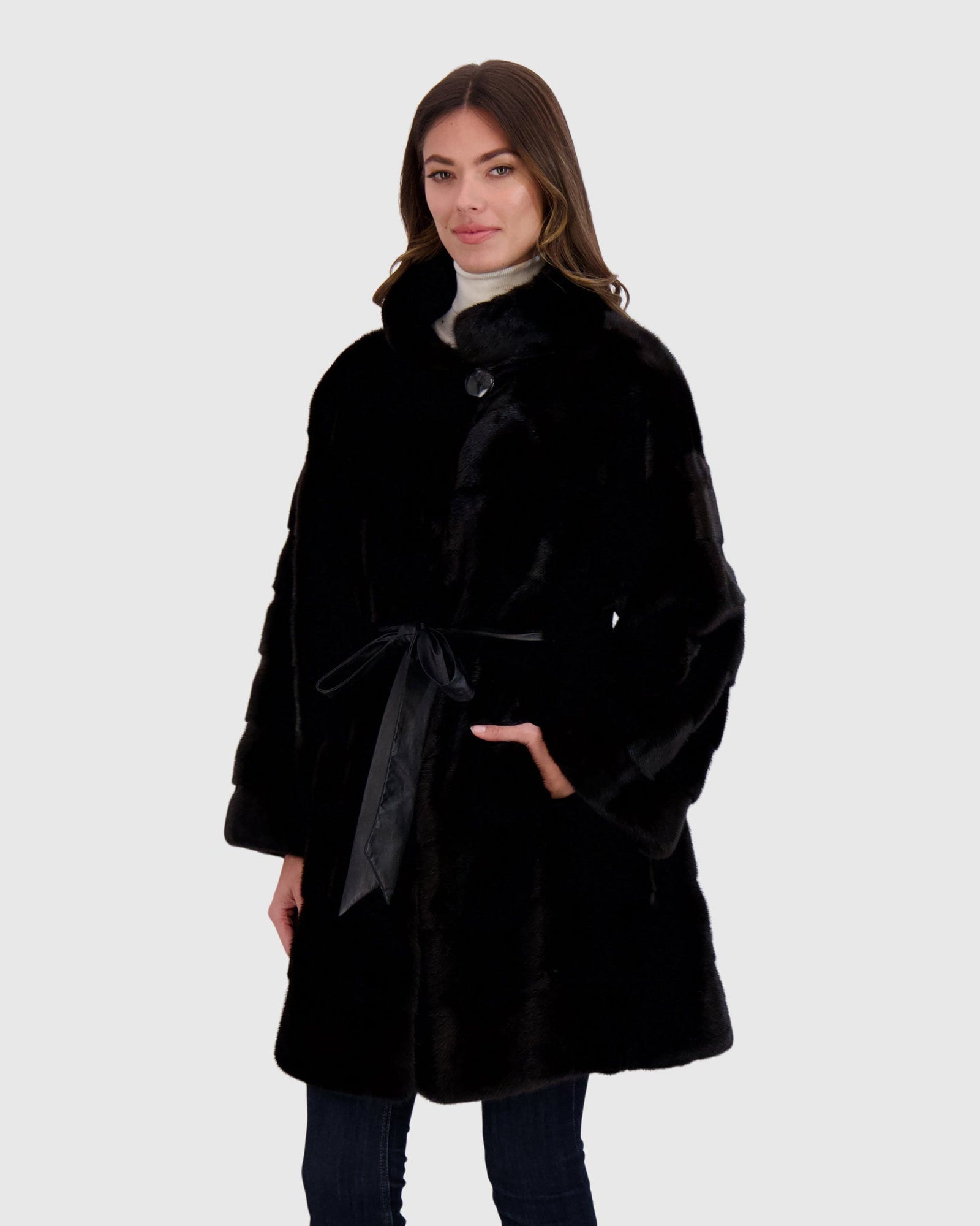 Mink Stroller With Leather Belt | Black