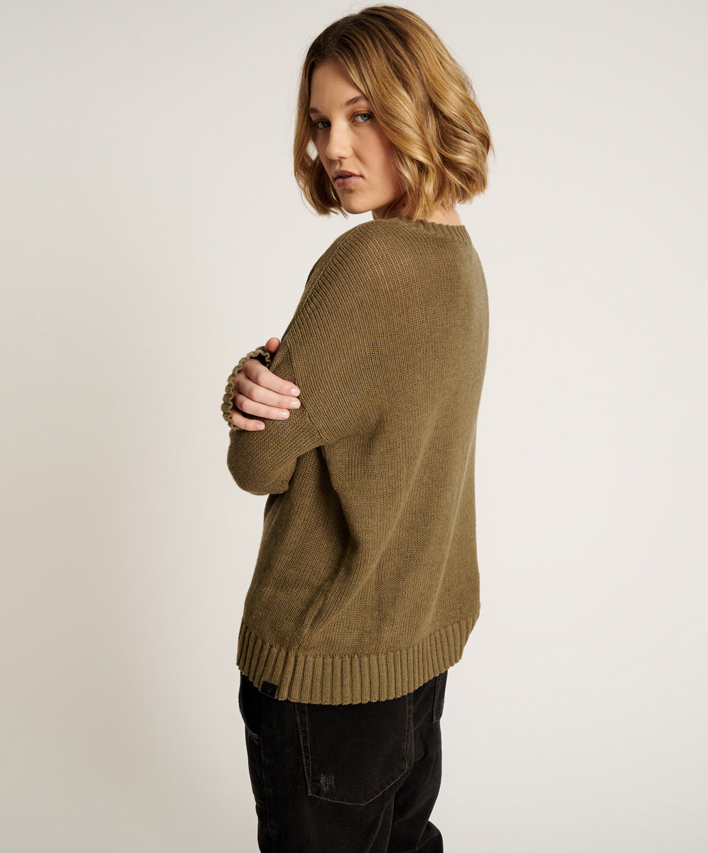 Classic Pocket Chunky Knit Sweater | Khaki