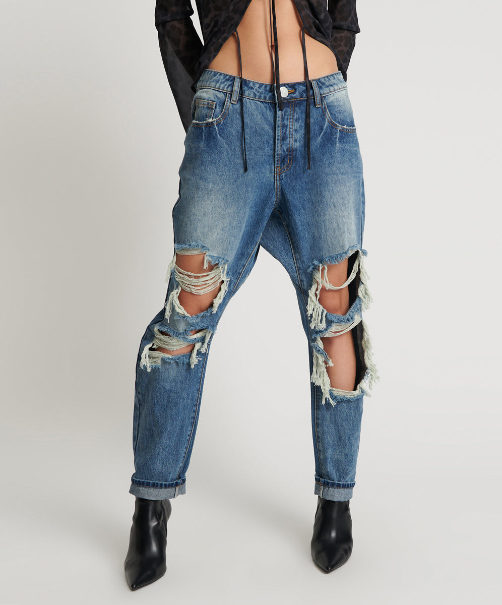 Saints Low Waist Boyfriend Denim Jeans | Blue Love