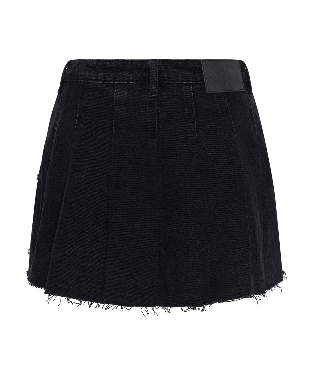 Pleated Micro Denim Mini Skirt | Black Oak