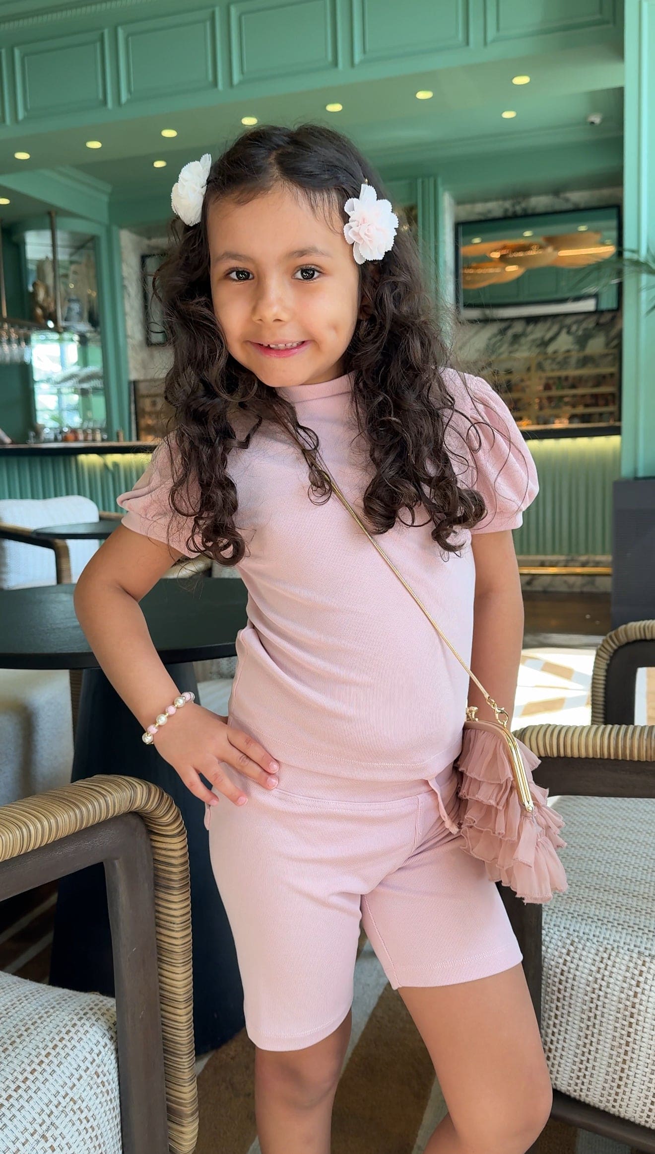 Girl | Eva Skirt and Blouse and Floral Tulle Set | Pink x Green
