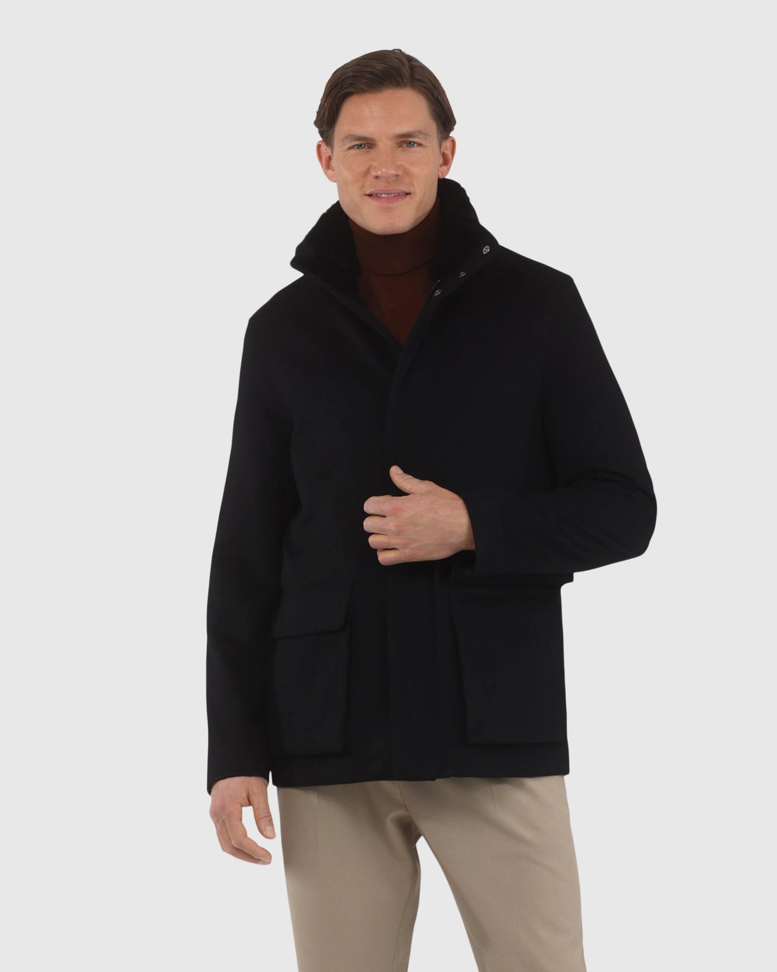 Men | Loro Piana Wool Jacket With Detachable Select Shearling Lamb Collar | Black/Black