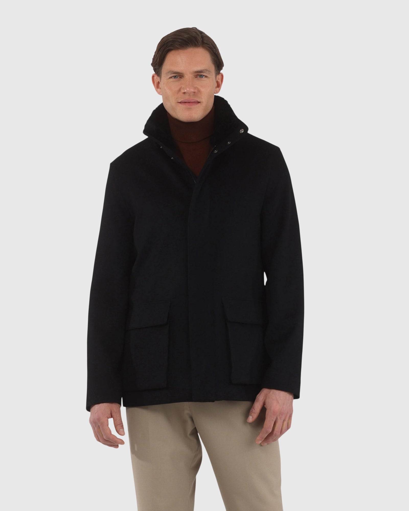 Men | Loro Piana Wool Jacket With Detachable Select Shearling Lamb Collar | Black/Black