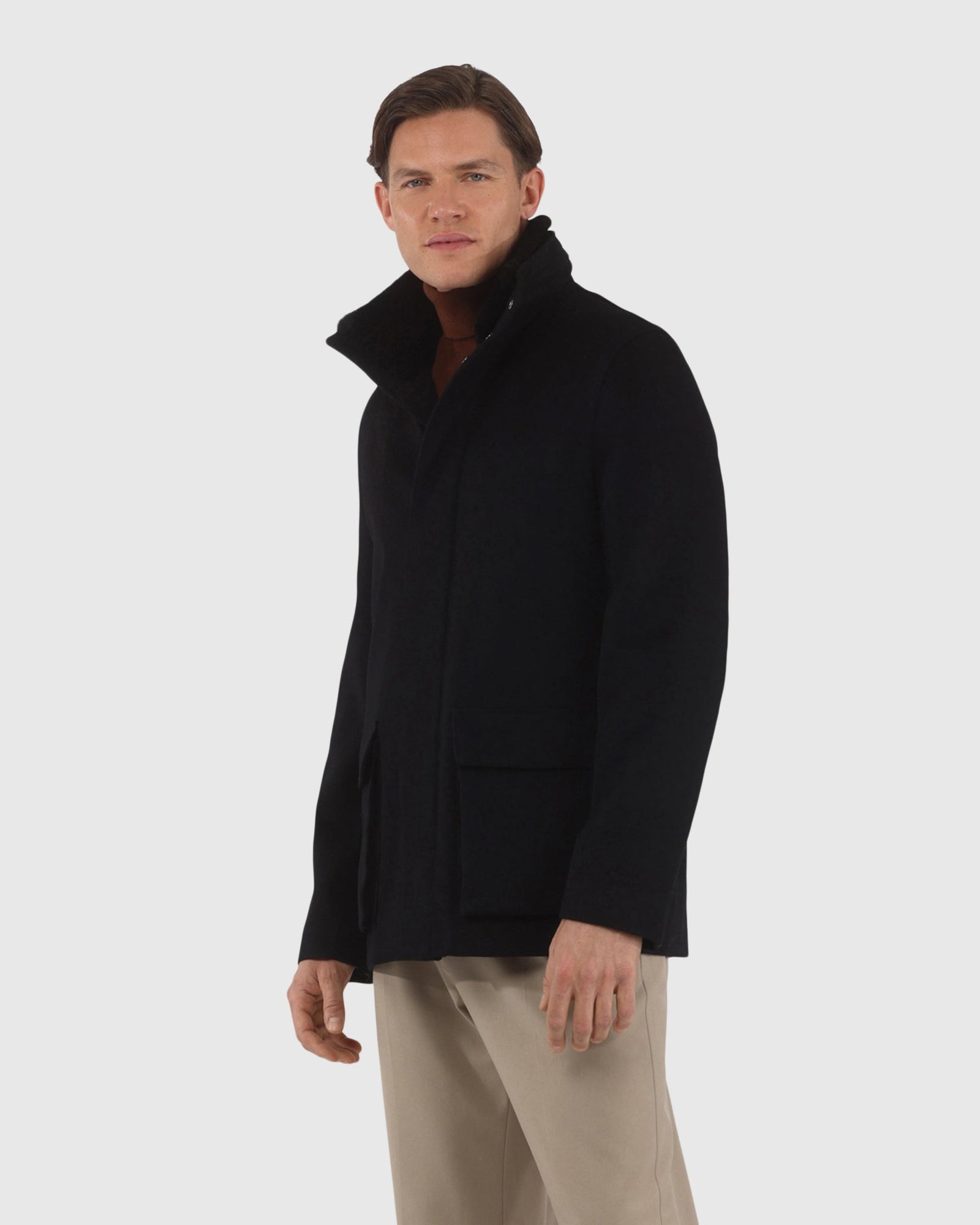 Men | Loro Piana Wool Jacket With Detachable Select Shearling Lamb Collar | Black/Black