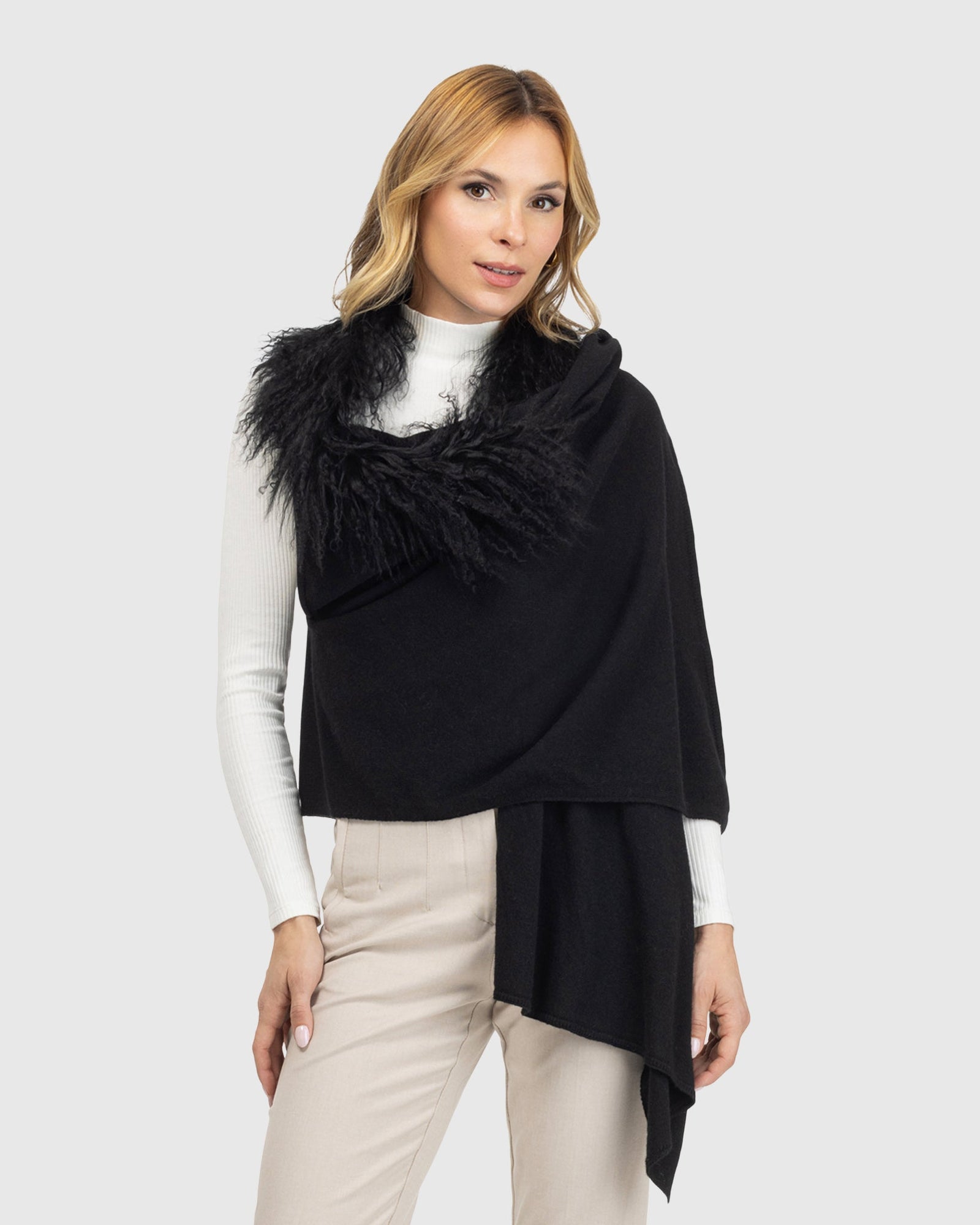 Select Cashmere And Merino Wool Blend Vest With Select Mongolian Lamb Trim | Black