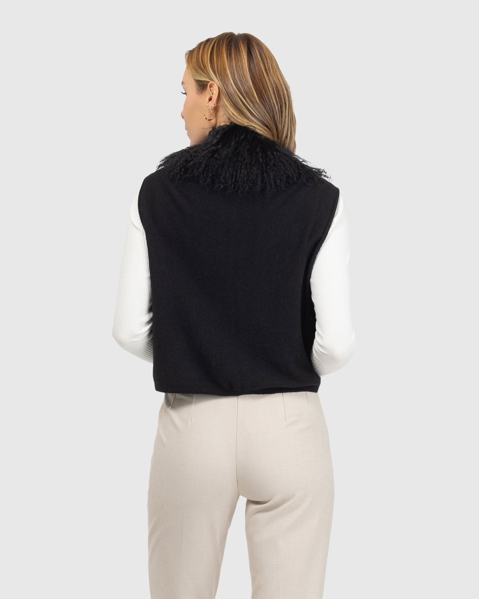 Select Cashmere And Merino Wool Blend Vest With Select Mongolian Lamb Trim | Black
