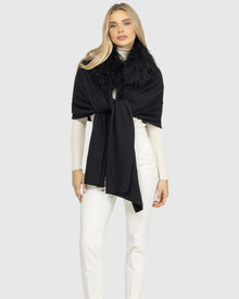 Select Cashmere and Merino Wool Blend Stole with Select Mongolian Lamb Trim | Black (V1)