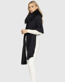 Select Cashmere and Merino Wool Blend Stole with Select Mongolian Lamb Trim | Black (V1)