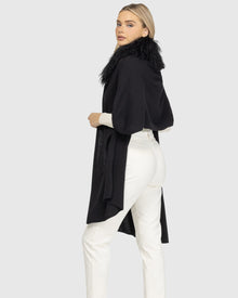 Select Cashmere and Merino Wool Blend Stole with Select Mongolian Lamb Trim | Black (V1)