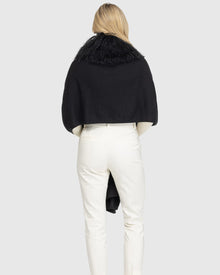 Select Cashmere and Merino Wool Blend Stole with Select Mongolian Lamb Trim | Black (V1)