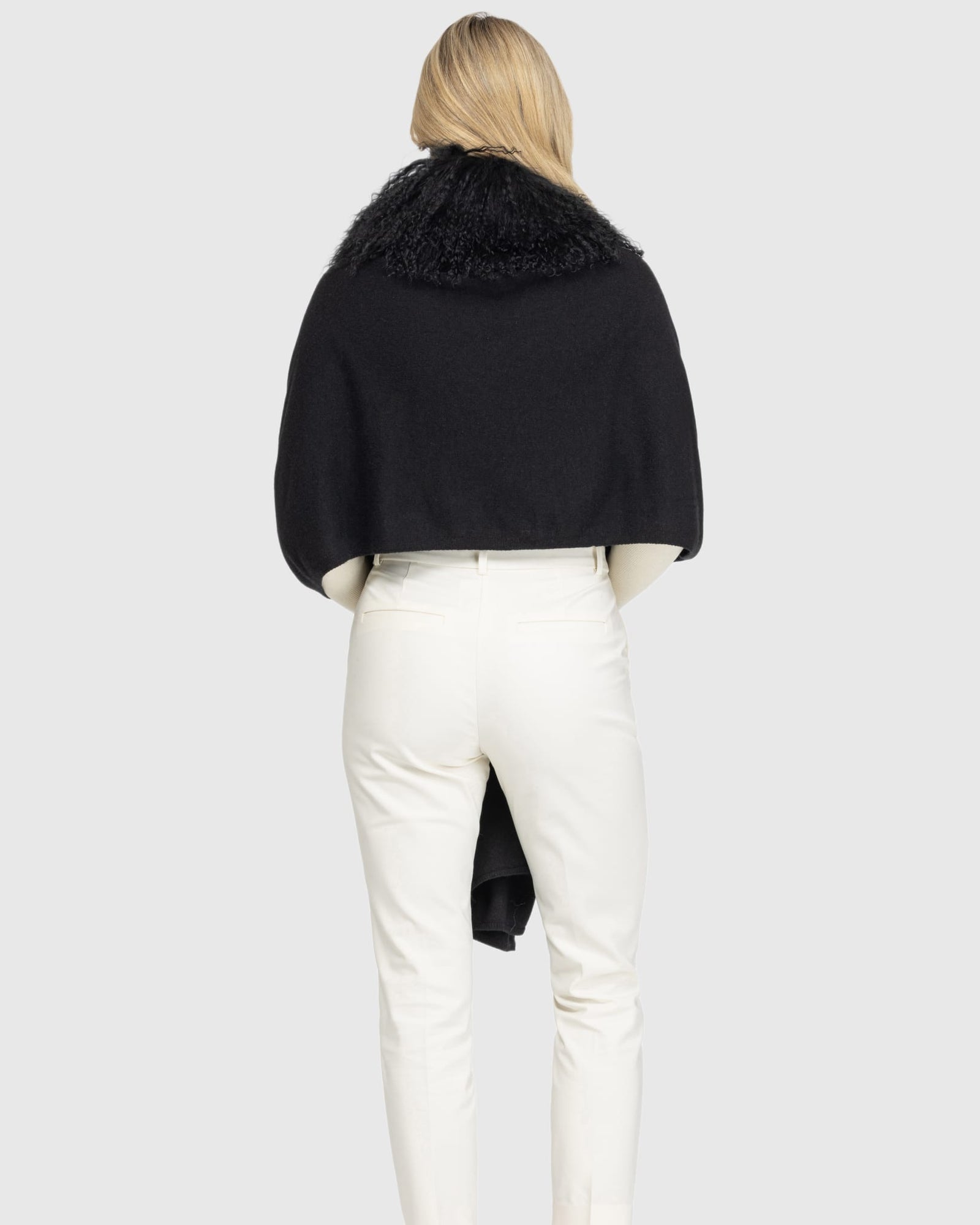 Select Cashmere and Merino Wool Blend Stole with Select Mongolian Lamb Trim | Black (V1)