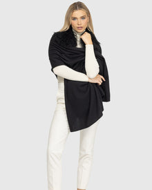 Select Cashmere and Merino Wool Blend Stole with Select Mongolian Lamb Trim | Black (V1)