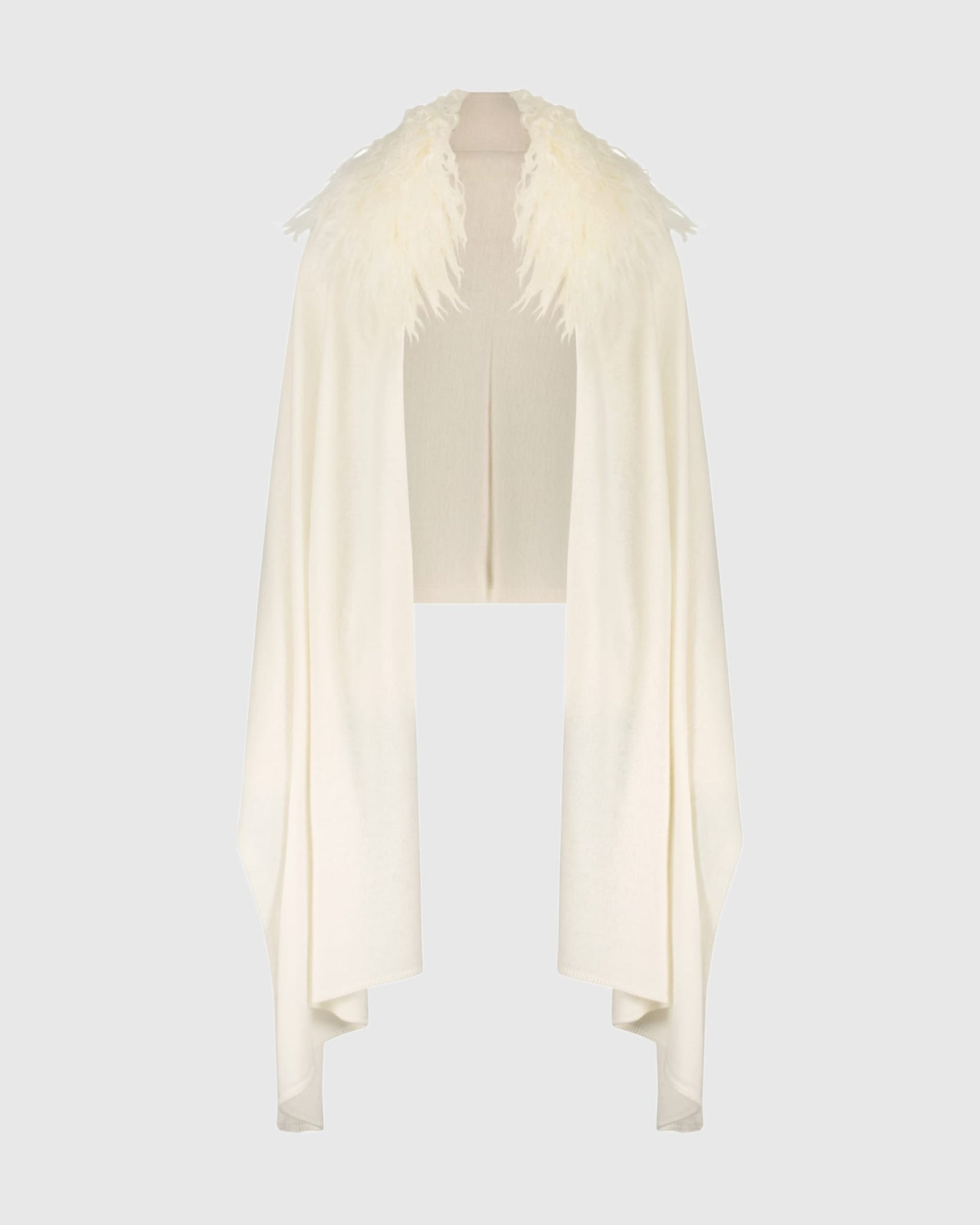 Select Cashmere and Merino Wool Blend Stole with Select Mongolian Lamb Trim | Ivory (V1)
