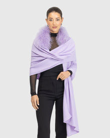 Select Cashmere and Merino Wool Blend Stole with Select Mongolian Lamb Trim | Lilac