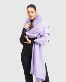 Select Cashmere and Merino Wool Blend Stole with Select Mongolian Lamb Trim | Lilac