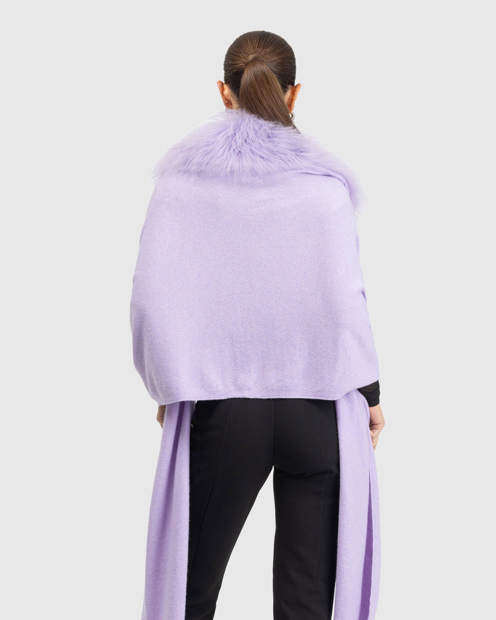 Select Cashmere and Merino Wool Blend Stole with Select Mongolian Lamb Trim | Lilac