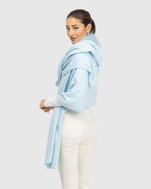 Select Cashmere and Merino Wool Blend Stole with Select Mongolian Lamb Trim | Pale Blue