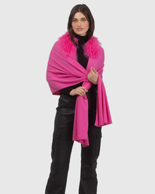 Select Cashmere and Merino Wool Blend Stole with Select Mongolian Lamb Trim | Fuschia
