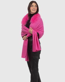 Select Cashmere and Merino Wool Blend Stole with Select Mongolian Lamb Trim | Fuschia