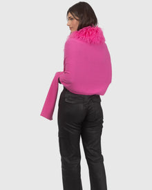 Select Cashmere and Merino Wool Blend Stole with Select Mongolian Lamb Trim | Fuschia