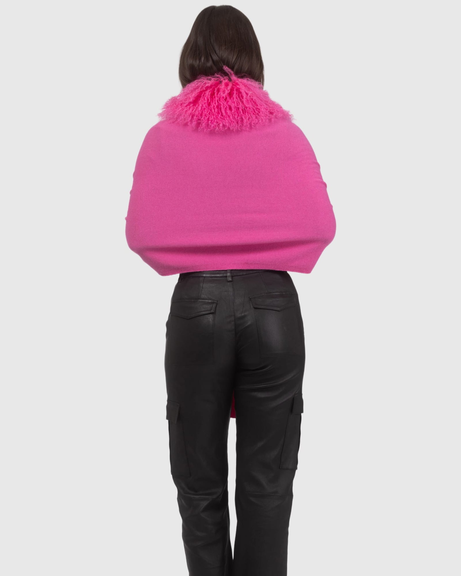 Select Cashmere and Merino Wool Blend Stole with Select Mongolian Lamb Trim | Fuschia