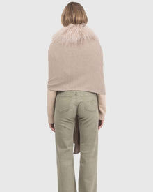 Select Cashmere and Merino Wool Blend Stole with Select Mongolian Lamb Trim | Cappucino