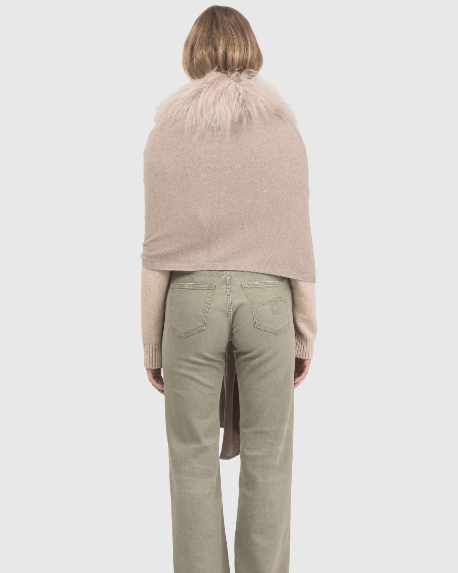 Select Cashmere and Merino Wool Blend Stole with Select Mongolian Lamb Trim | Cappucino